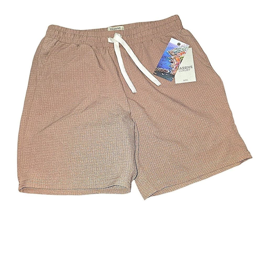 Massive Luxury NYC Women Waffle Knit Shorts Mauve Pink Waist Drawstring NEW