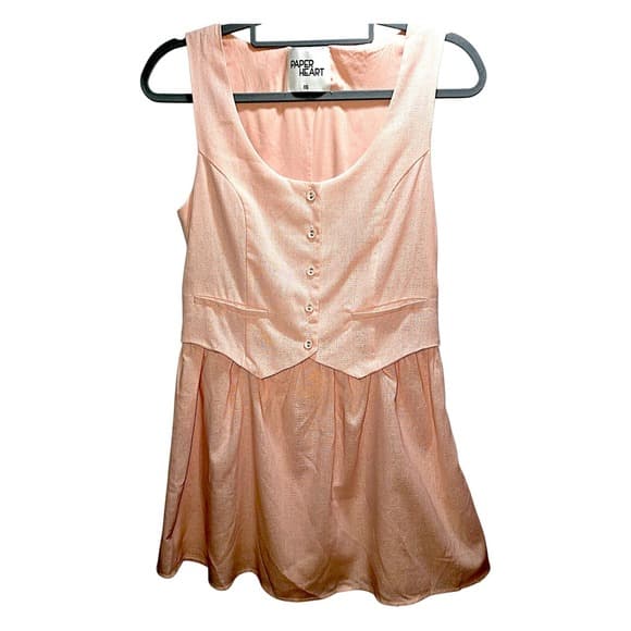 Paper Heart Peach Sleeveless Button Front Waistcoat Style Mini Dress XS - Thumbnail 3
