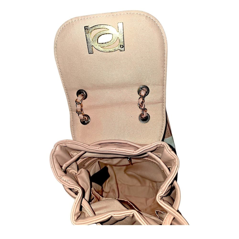 Bebe Womens Mini Backpack Blush Pink Quilted Faux Leather Gold Chain Logo New - Thumbnail 2