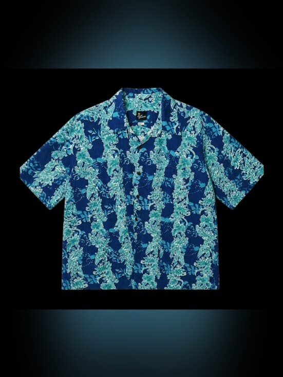 Men's Blue Hawaiian Floral Short-Sleeve Button-Down Shirt - Thumbnail 3