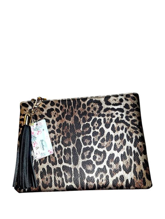 Brentano Leopard Print Tassel Clutch Bag Vegan Leather Animal Print NWT - Thumbnail 2