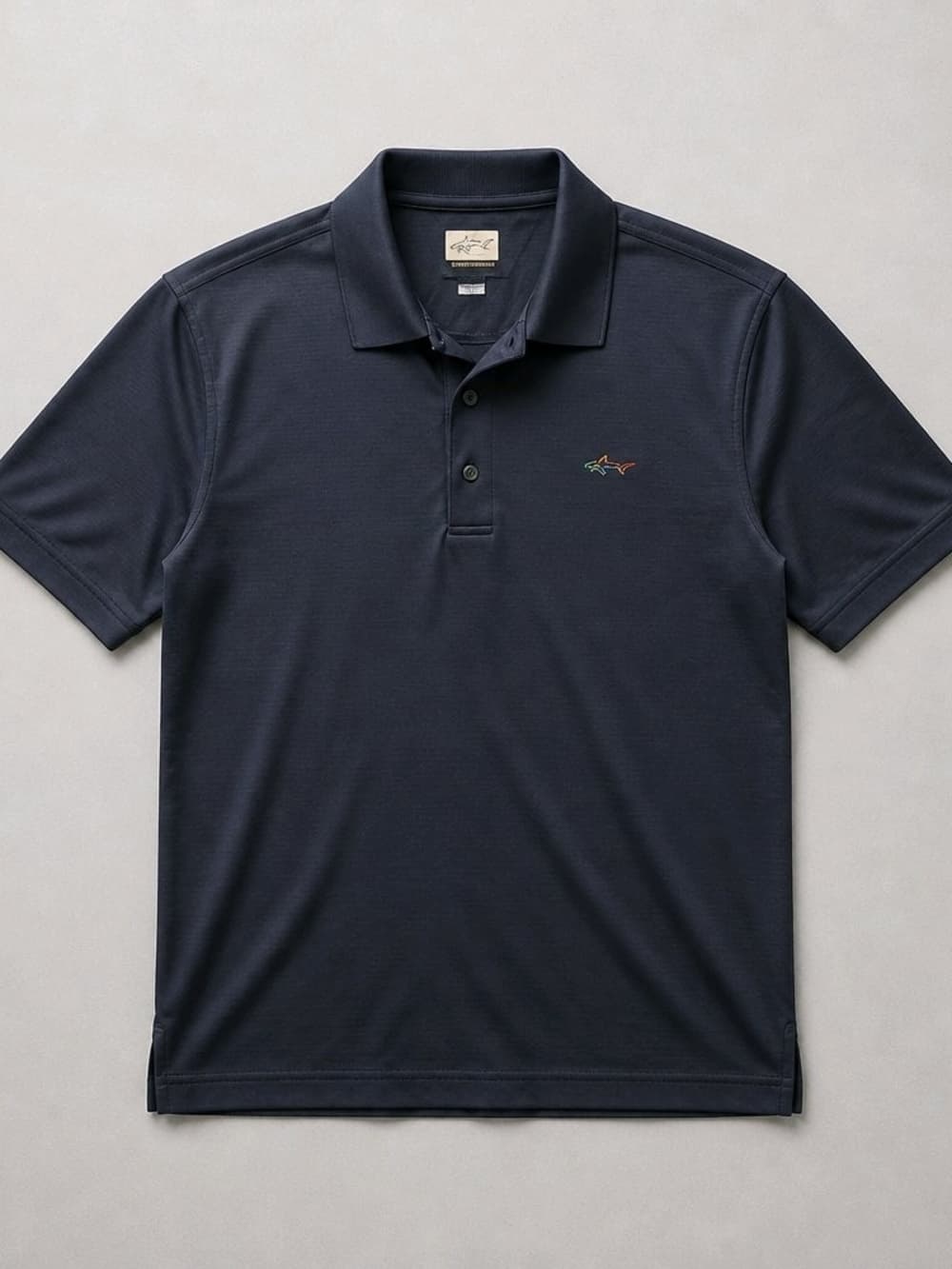 Greg Norman Collection Navy Short-Sleeve Polo with Small Multicolor Shark Logo - Thumbnail 2