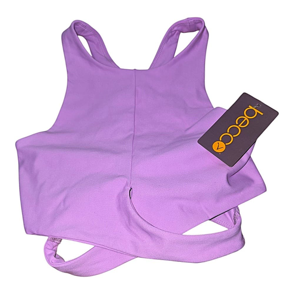 Becca Active Lilac Purple High Neck Wrap Hem Cutout Racerback Sports Bra NEW - Thumbnail 2