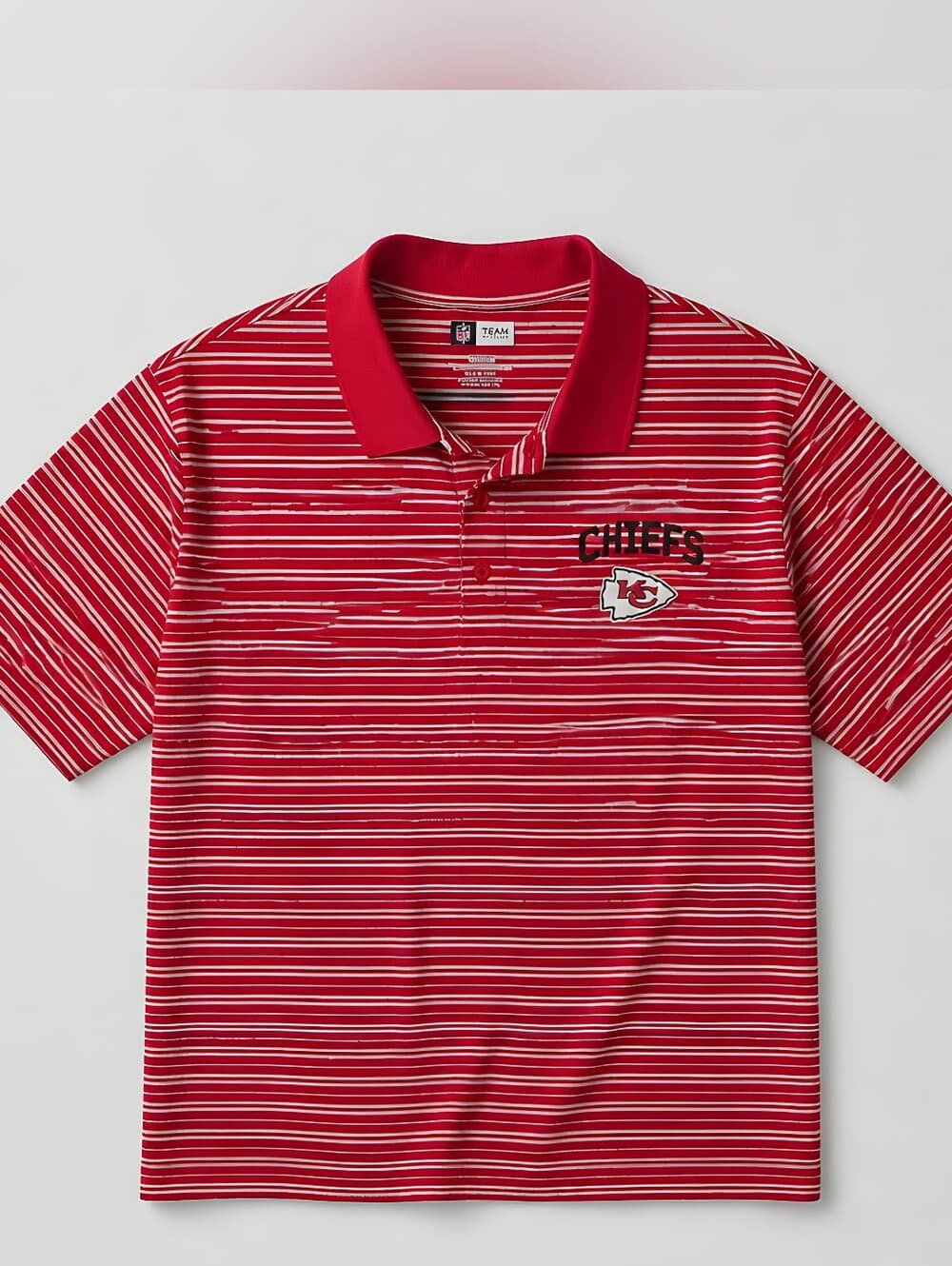 NFL Team Apparel Kansas City Chiefs Striped Golf Polo in the team' colors - Thumbnail 2