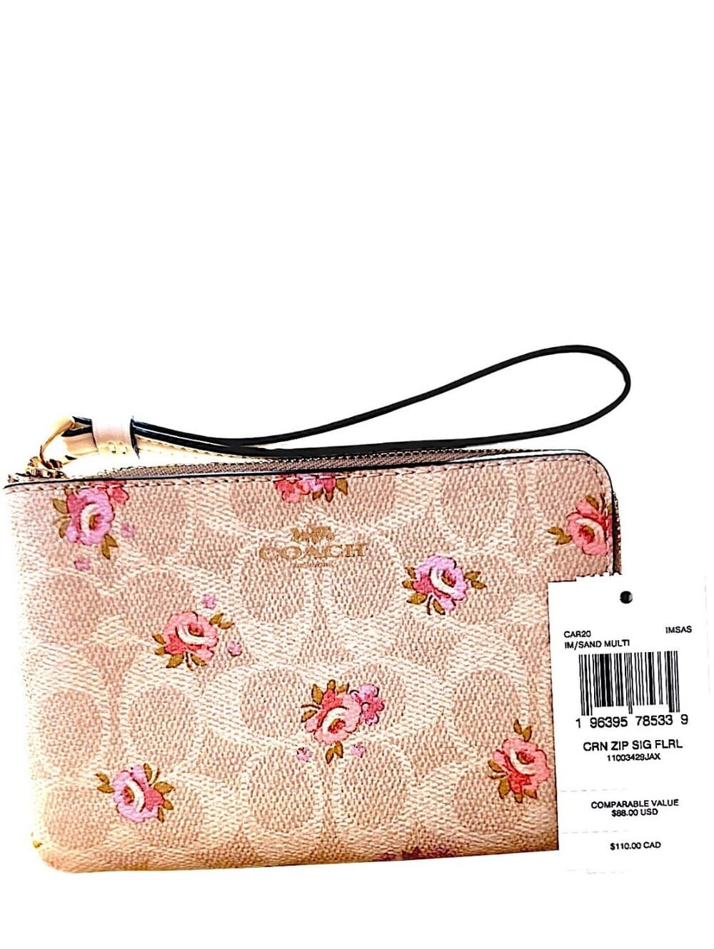 Coach Corner Zip Wristlet Signature Canvas Floral Sand Multi NWT - Thumbnail 3