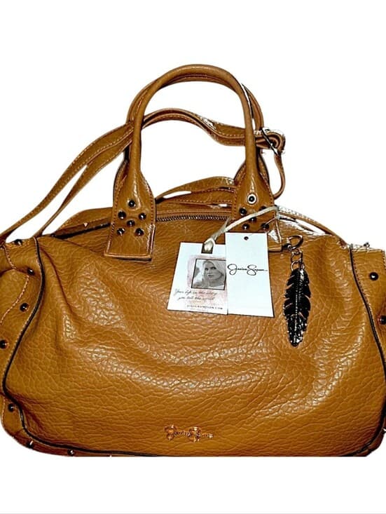 Jessica Simpson Tan Pebbled Faux Leather Studded Satchel Crossbody Bag NWT - Thumbnail 4