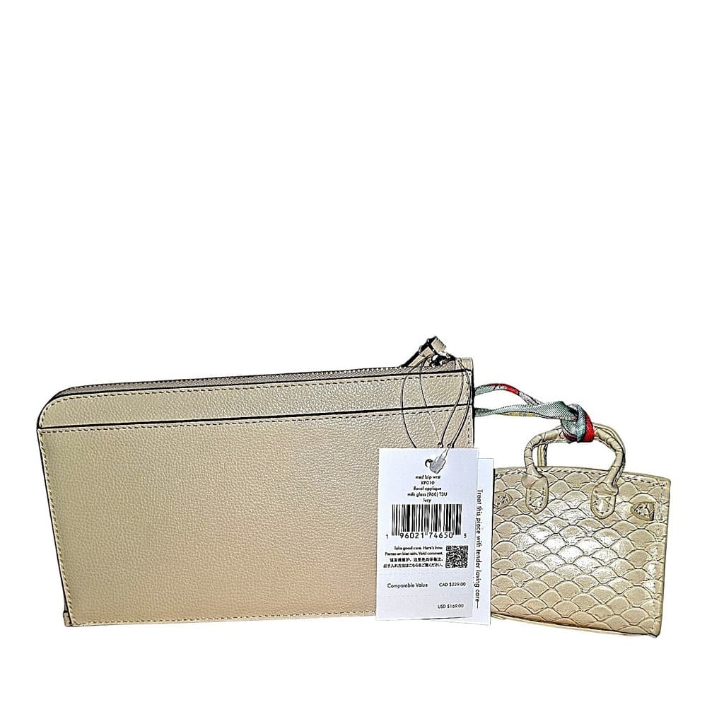 Kate Spade Lucy Medium L-Zip Floral Applique Wristlet Milk & Bag Charm