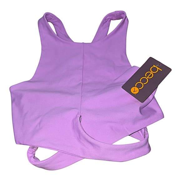 Becca Active Lilac Purple High Neck Wrap Hem Cutout Racerback Sports Bra NEW - Thumbnail 3