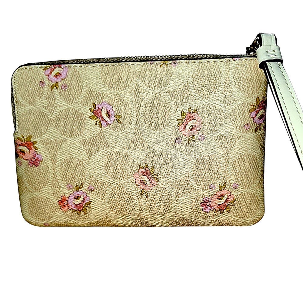 Coach Corner Zip Wristlet Signature Canvas Floral Sand Multi NWT