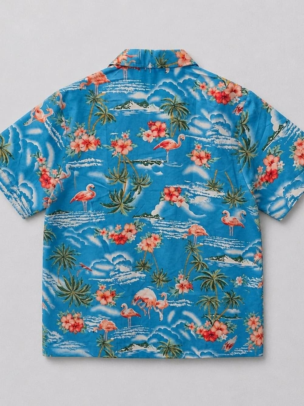 SSLR Men's Flamingo Floral Hawaiian Casual Button-Down Shirt in Sky Blue