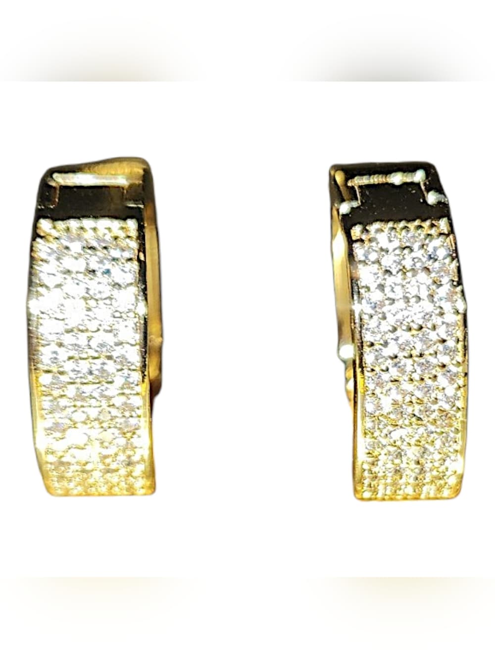 Gold Pave Huggie Earrings with Clear Stones - Women Jewelry - Thumbnail 2