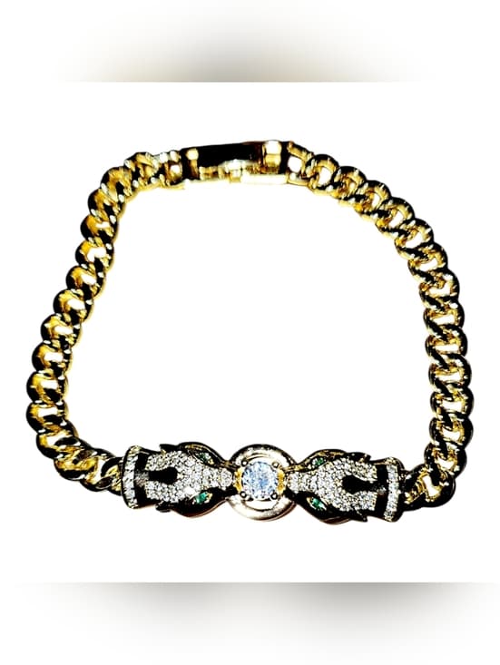 Gold-Tone Pave Panther Link Bracelet with Center Crystal NWOT - Thumbnail 2