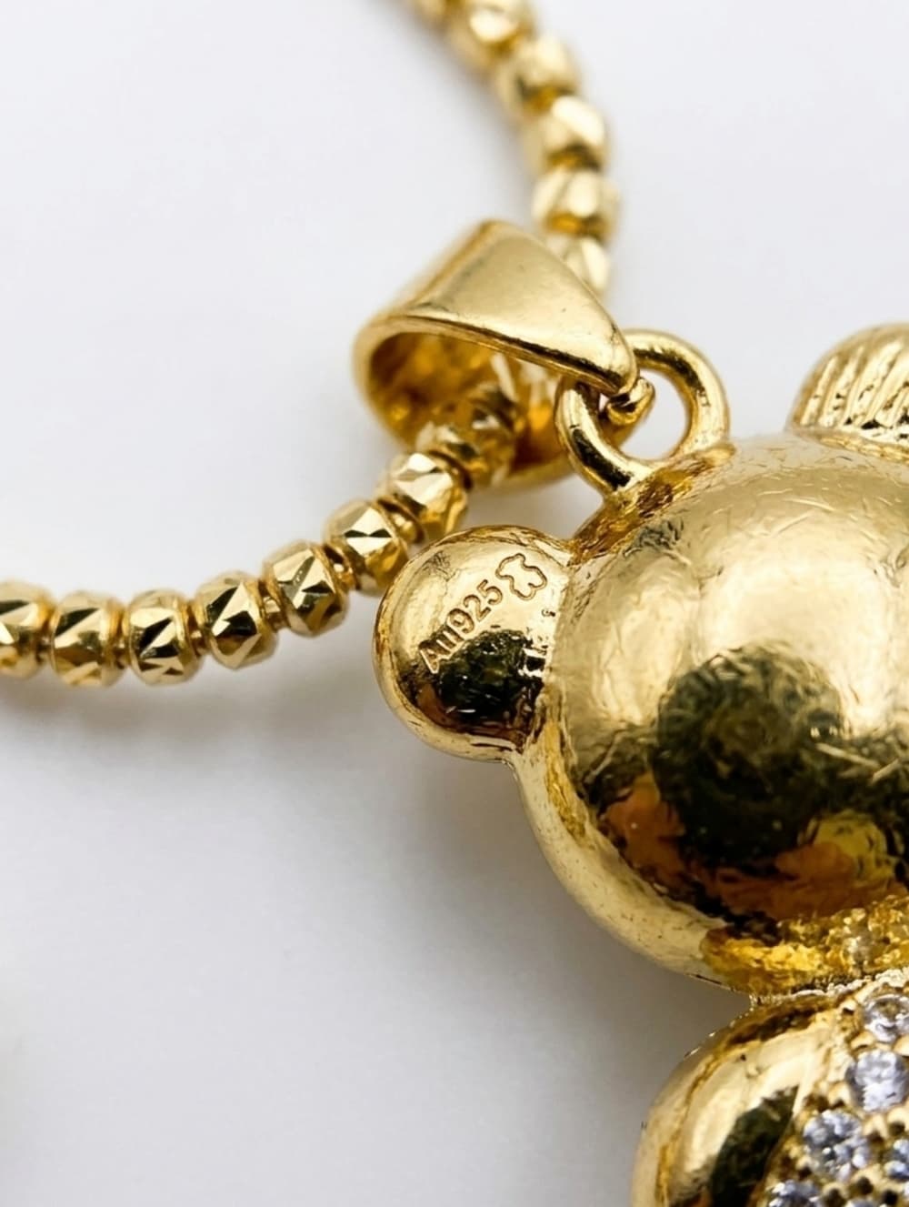 Gold-Tone Teddy Bear Heart Pendant Necklace - Sparkling Crystal Accent NWOT