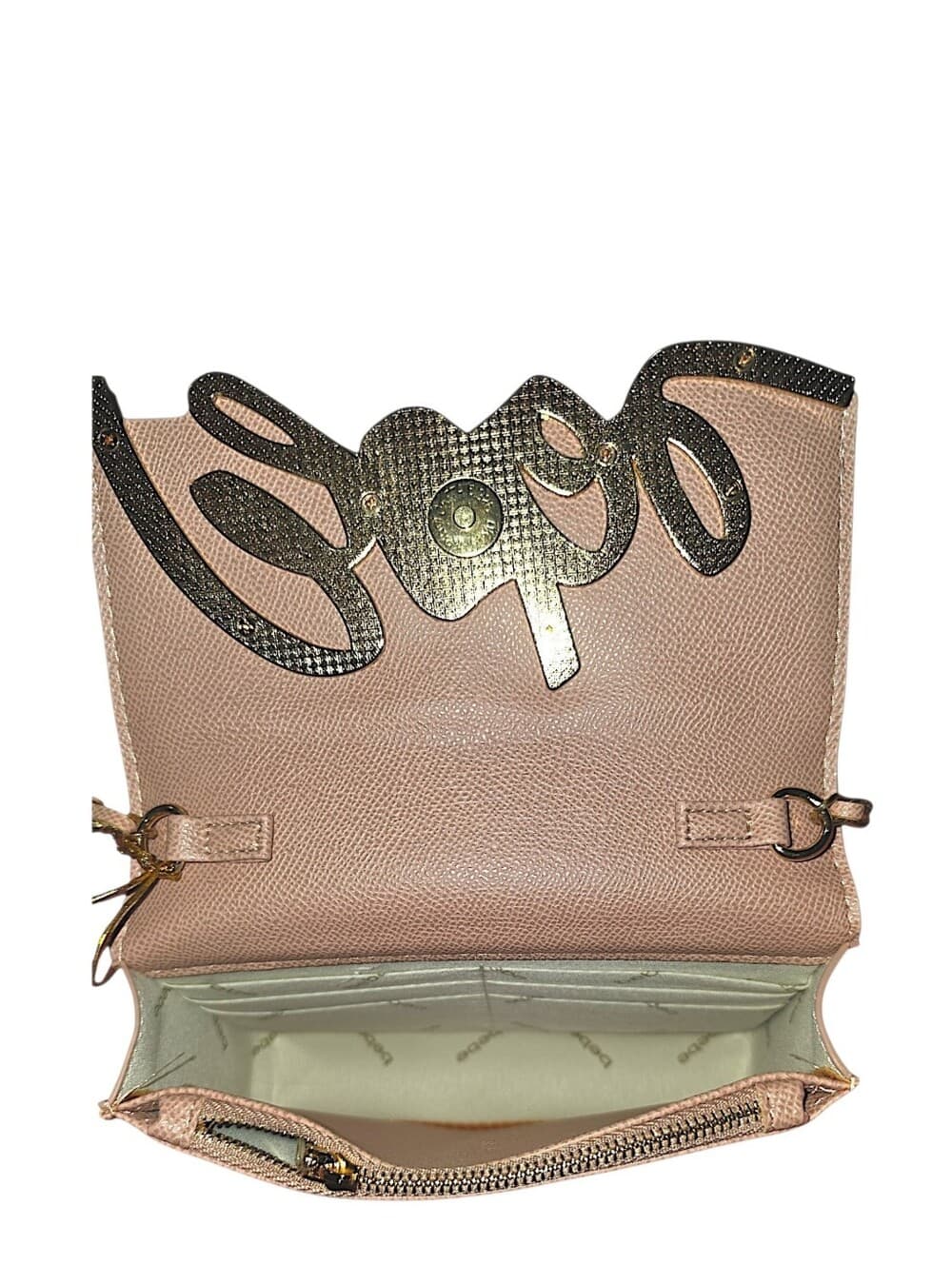 Bebe Lauriel Crossbody Bag Blush Pink Gold Script Logo Chain Strap