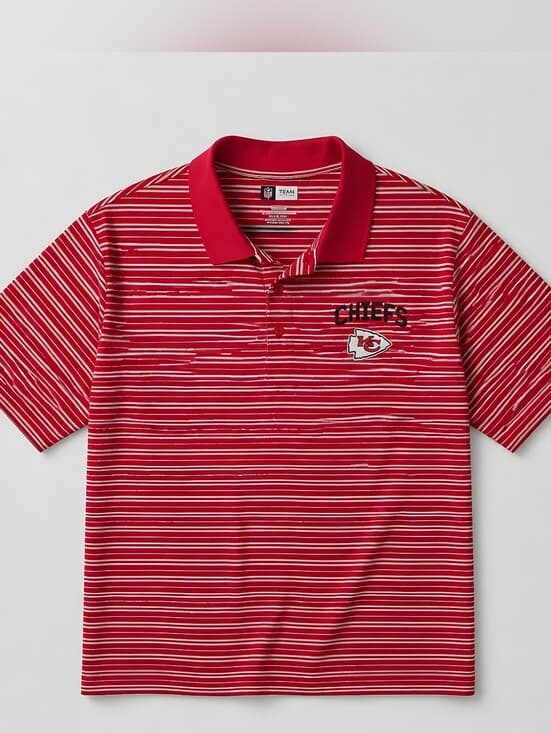NFL Team Apparel Kansas City Chiefs Striped Golf Polo in the team' colors - Thumbnail 3