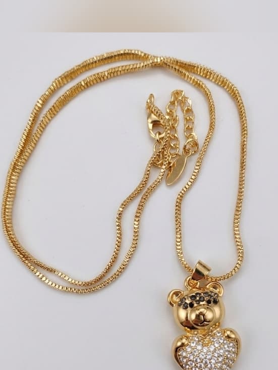 Gold-Tone Teddy Bear Heart Pendant Necklace - Sparkling Crystal Accent NWOT - Thumbnail 4
