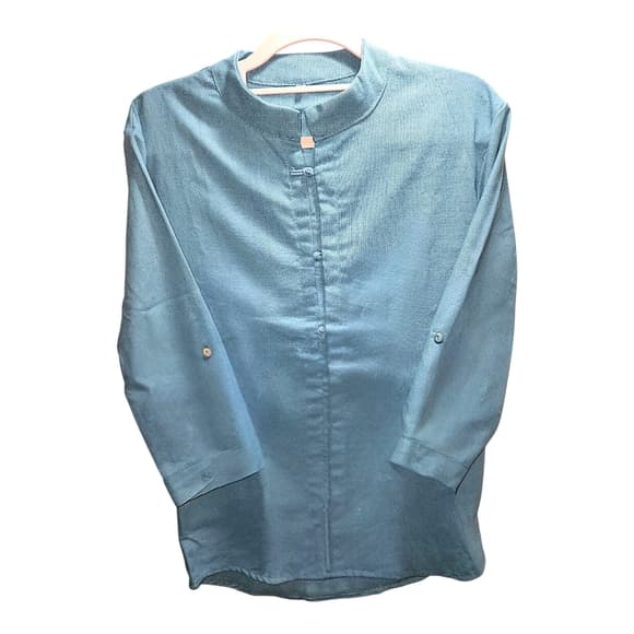 Women's Light Blue Mandarin-Collar Blouse - Thumbnail 2