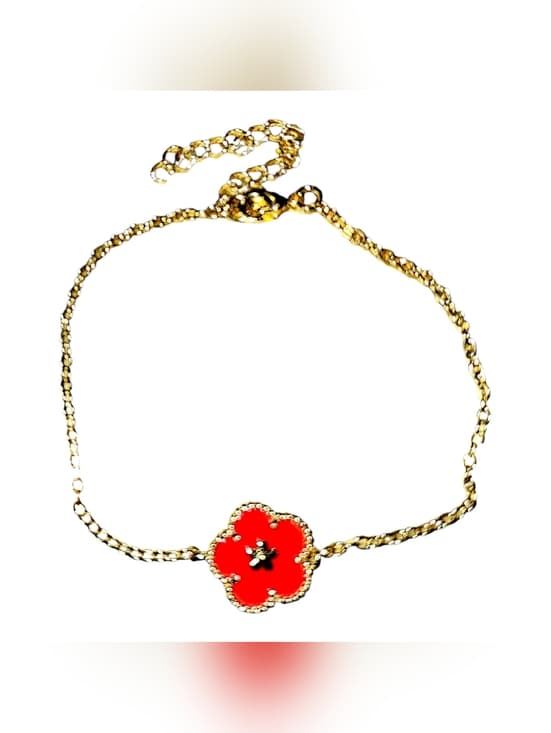 Gold Chain Bracelet with Red Clovers Charm - Thumbnail 2