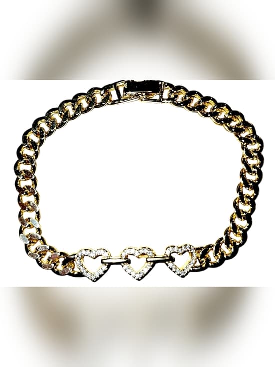 Gold Heart Link Bracelet with Crystal Accents - Women Jewelry NWOT - Thumbnail 2