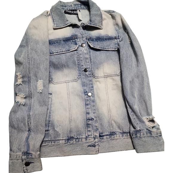 NWT Ava/Kris Stylish Denim Jacket with Distressed Details - Thumbnail 5