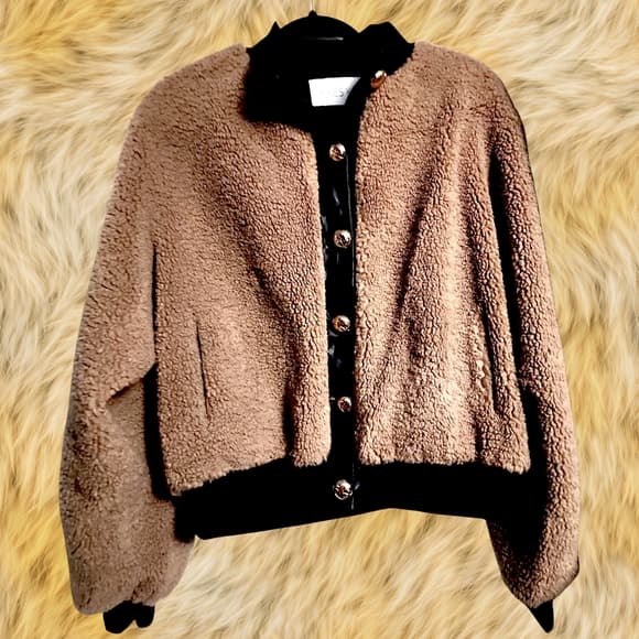 NWT Jules Kae Cozy Tan Teddy Jacket with Black Accents - MEDIUM - Thumbnail 3