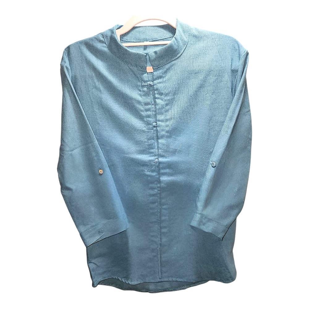 Women's Light Blue Mandarin-Collar Blouse