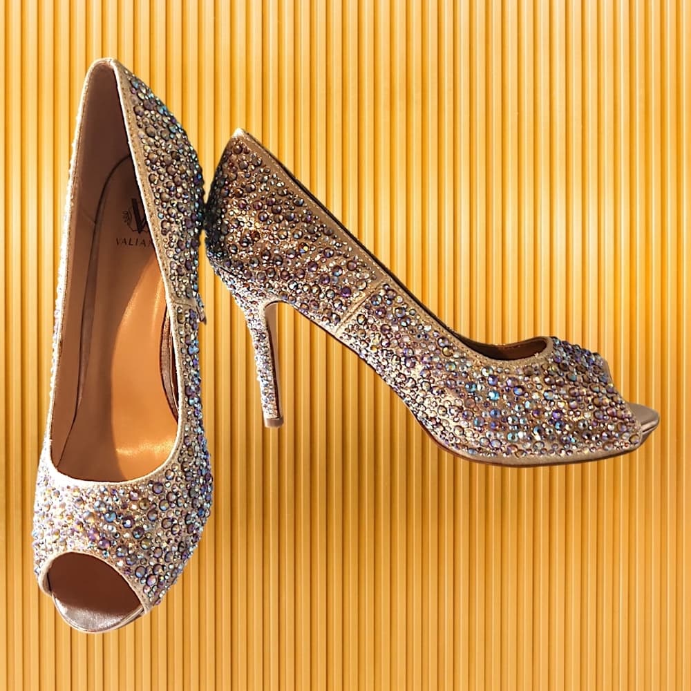 Valiant Brand Women's Glittering Peep-Toe Stiletto Heels Champagne/Gold Size 9 - Thumbnail 2
