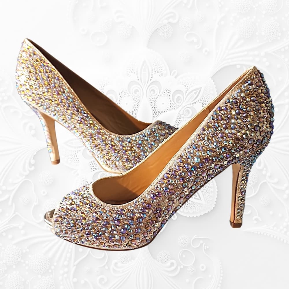 Valiant Brand Women's Glittering Peep-Toe Stiletto Heels Champagne/Gold Size 9