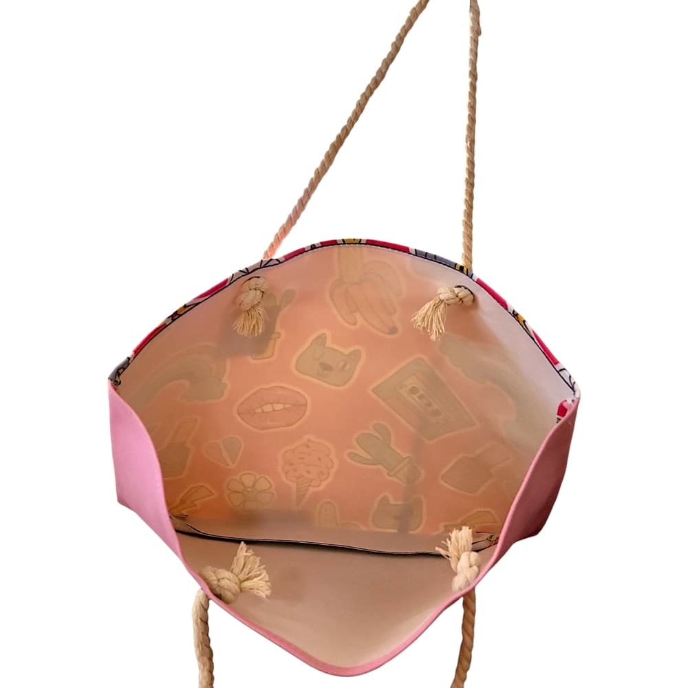 Playful ALFA Pink Beach Tote Bag with 90's Stickers - Thumbnail 2