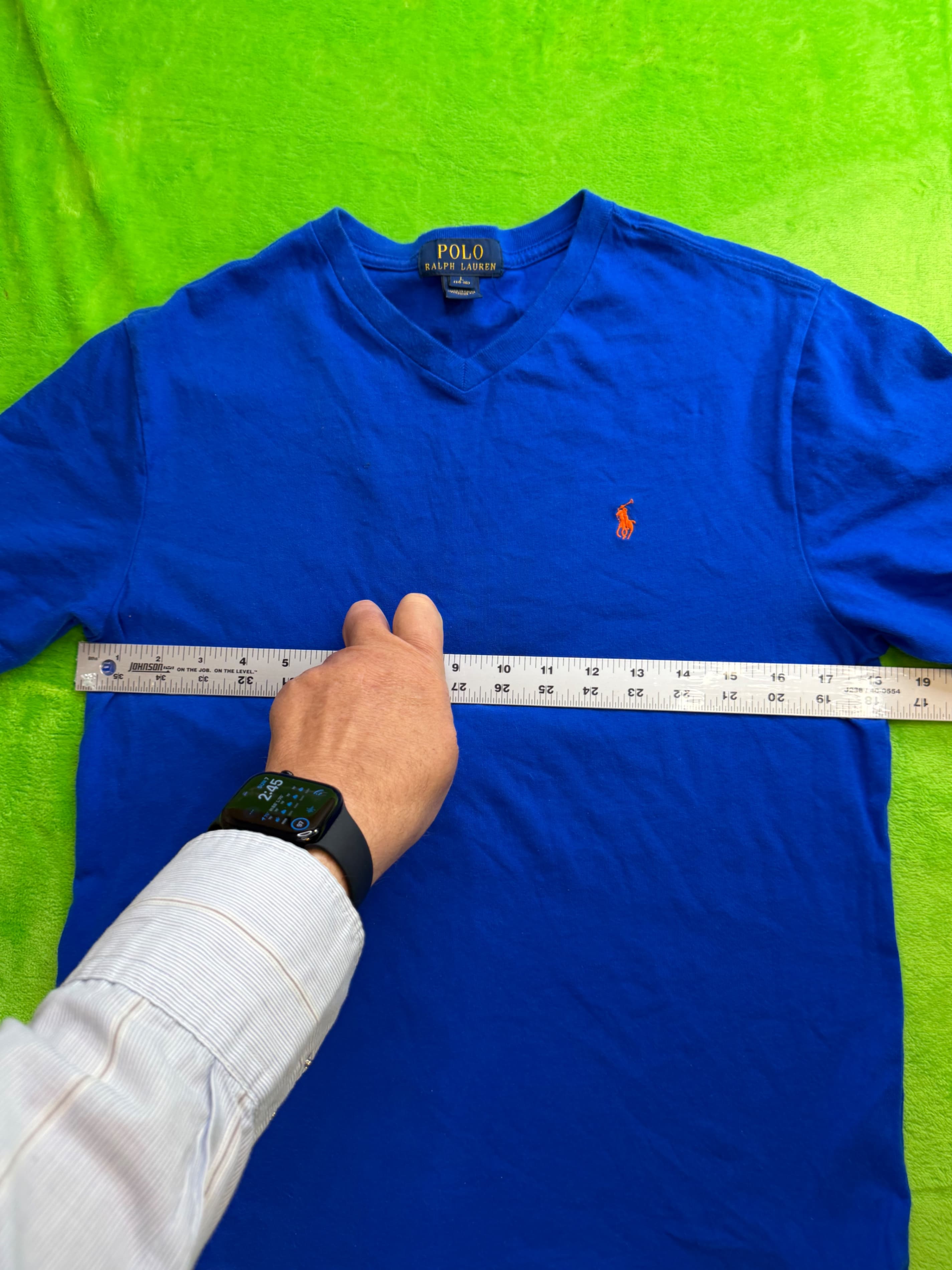 Polo Ralph Lauren Boys SS V-Neck T-Shirt Sz L 14-16 Royal Blue Orange Pony - Thumbnail 4