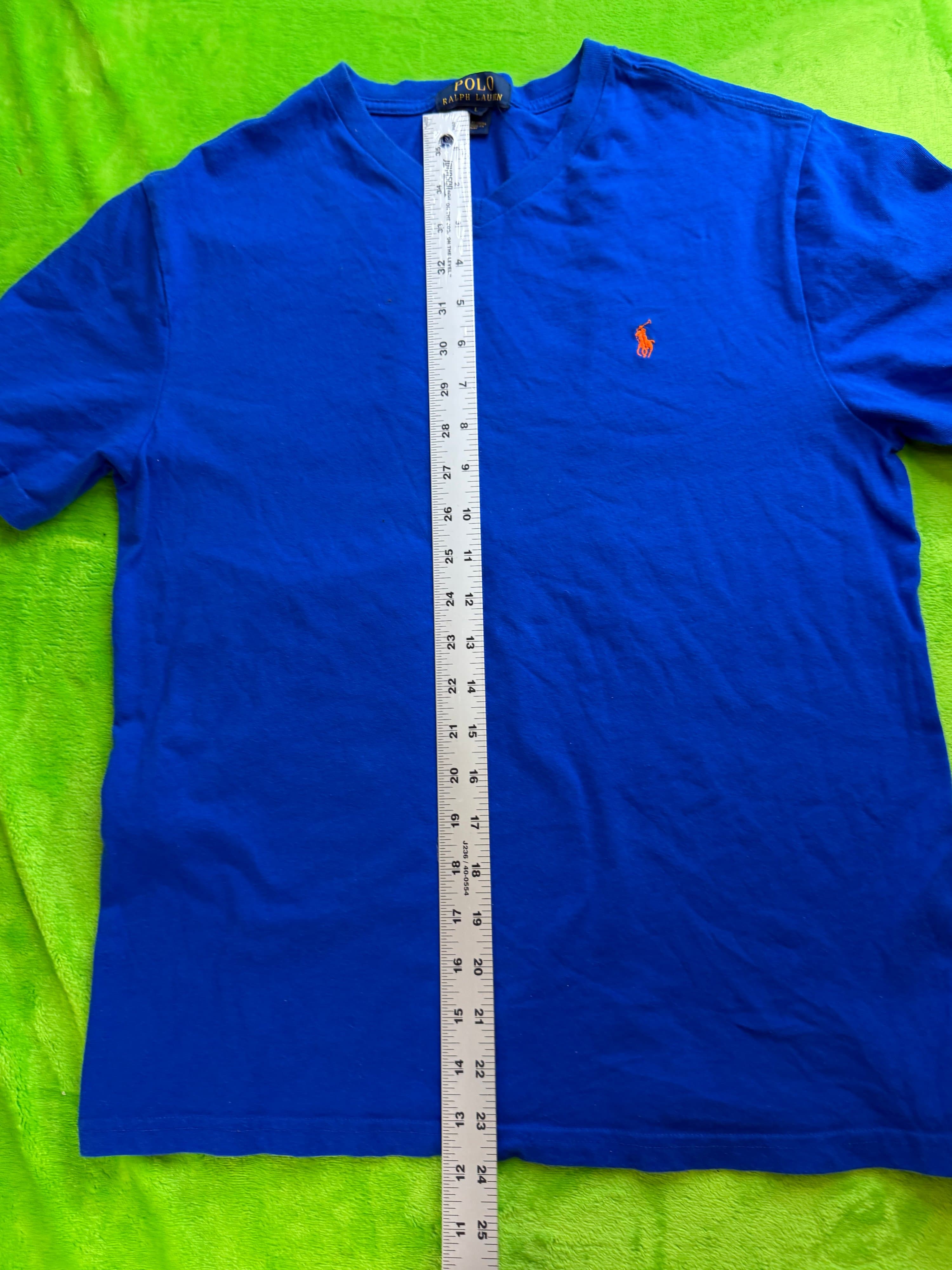 Polo Ralph Lauren Boys SS V-Neck T-Shirt Sz L 14-16 Royal Blue Orange Pony - Thumbnail 5