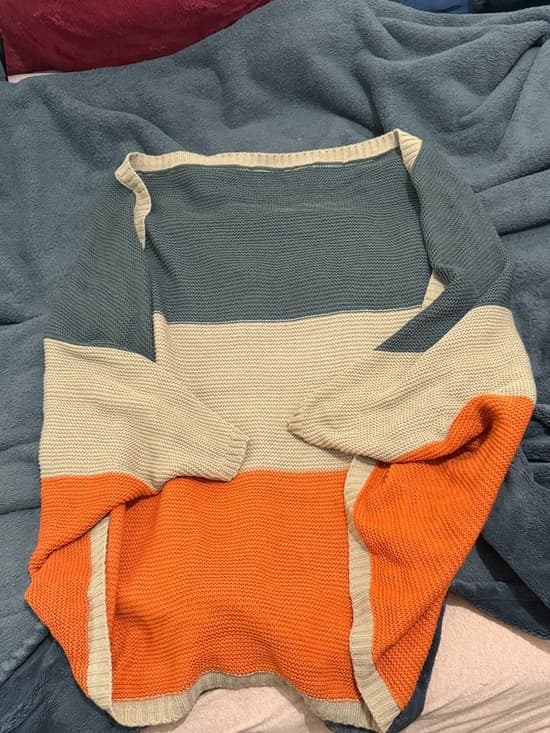 Men's Colorblock Knit Sweater - Gray, Cream & Orange - Thumbnail 2