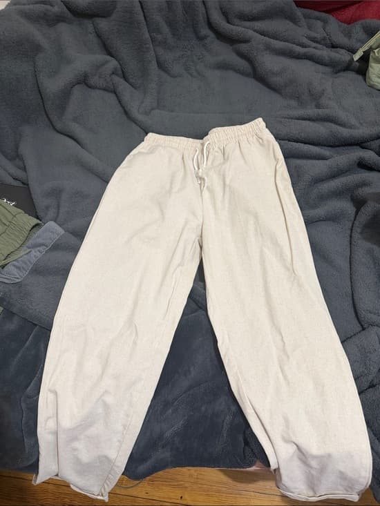 SHEIN Men’s Light Beige Drawstring Joggers - Thumbnail 2