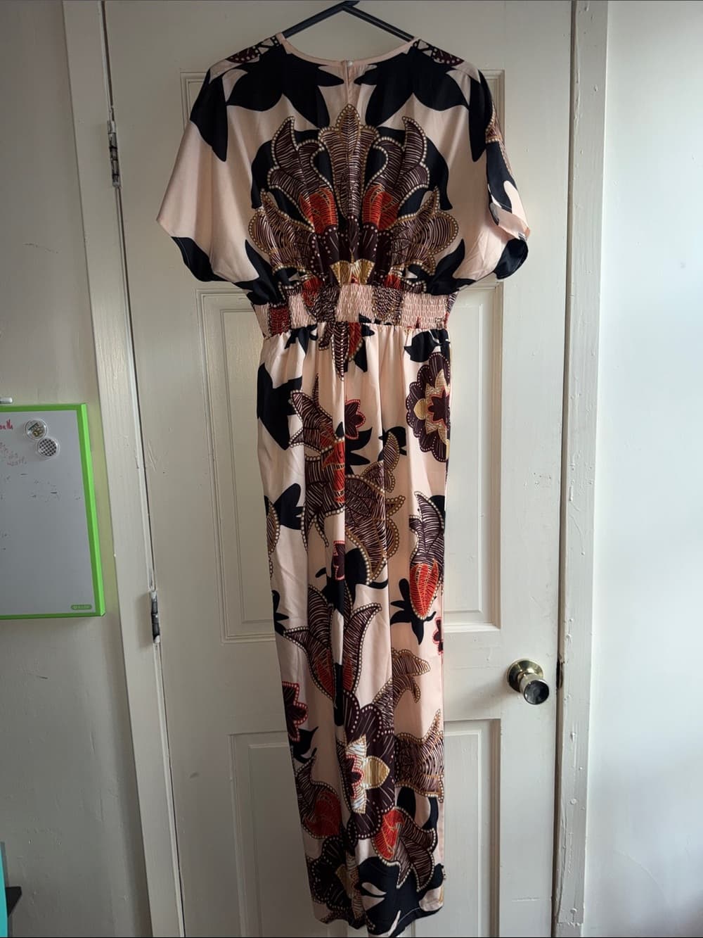 SHEIN Peach Floral V-Neck Wide-Leg Jumpsuit - Thumbnail 2