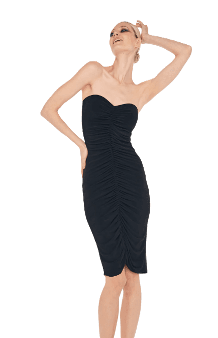 Norma Kamali Strapless Shirred Front Dress To Knee