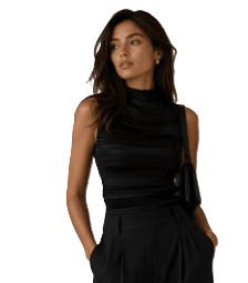 Nicola Black Accordion Pleat Mock Neck Sleeveless Slinky Top