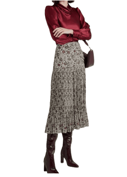 Veronica Beard Midi Skirt Levine Plisse’ Crepe De Chine Floral Print