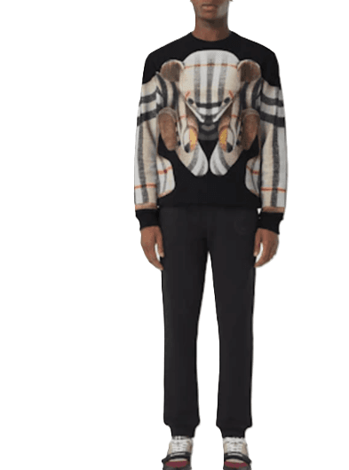 Burberry Black Teddy Bear Check Print Pullover Crewneck Sweatshirt - Thumbnail 4