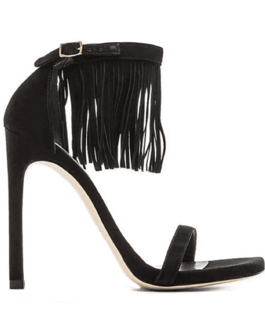Stuart Weitzman Black Suede Love Fringe Ankle Strap Heels