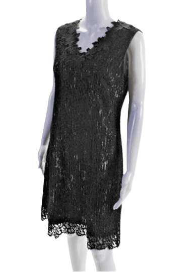 Elie Tahari 'Naya' Black Lace V-Neck Embroidered Shift Party Dress - Thumbnail 3