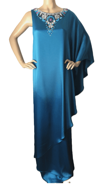St. John Blue Hand Beaded Neckline Gown - Thumbnail 3