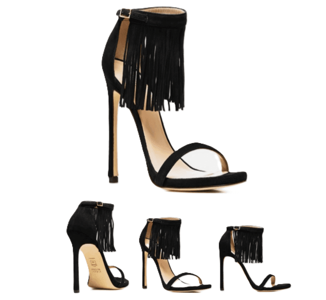Stuart Weitzman Black Suede Love Fringe Ankle Strap Heels - Thumbnail 2