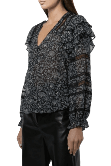 Veronica Beard Blue Penny Floral Silk-Chiffon Blouse