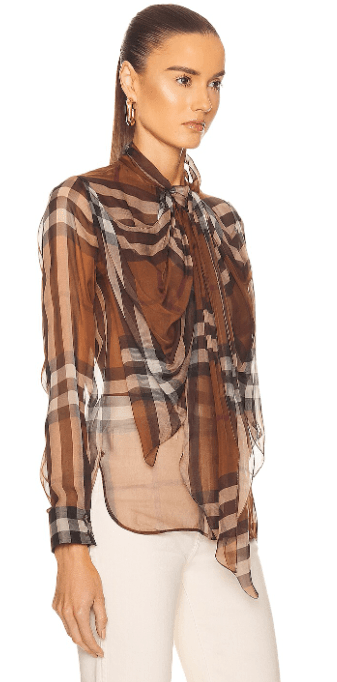 Burberry Chiffon Check Blouse - Thumbnail 2