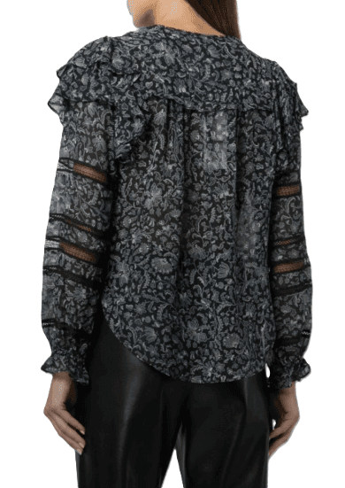 Veronica Beard Blue Penny Floral Silk-Chiffon Blouse - Thumbnail 4
