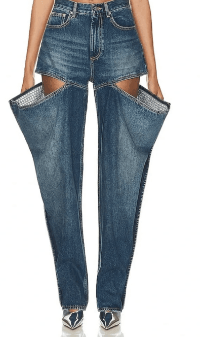 AREA Crystal Embellished Front Slit Jean