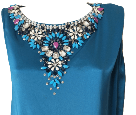 St. John Blue Hand Beaded Neckline Gown - Thumbnail 4