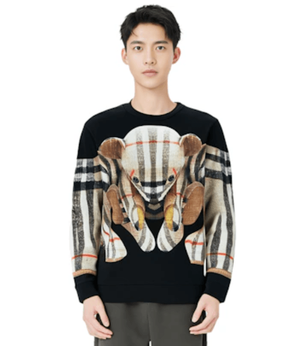 Burberry Black Teddy Bear Check Print Pullover Crewneck Sweatshirt
