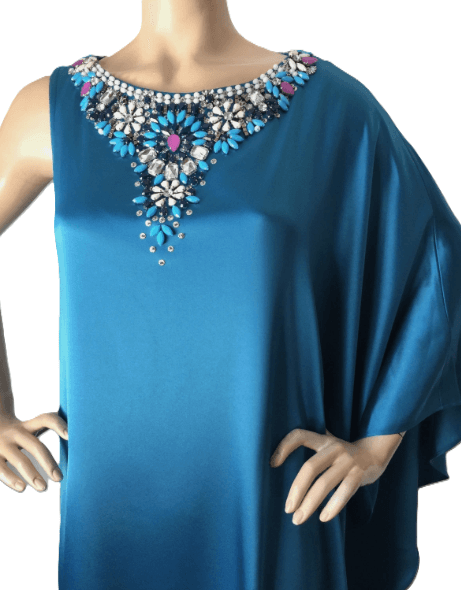 St. John Blue Hand Beaded Neckline Gown