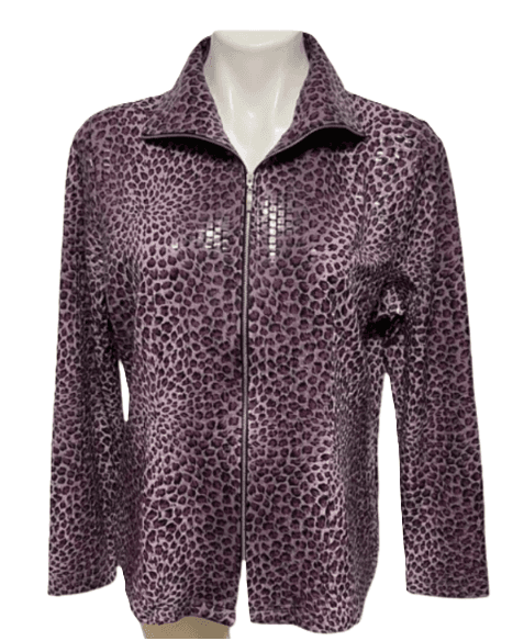 Exclusively Misook Animal Print Shiny Dual Zip Up